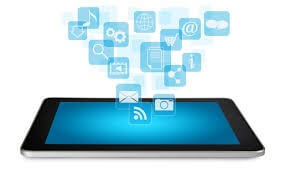 tablet with social media icons